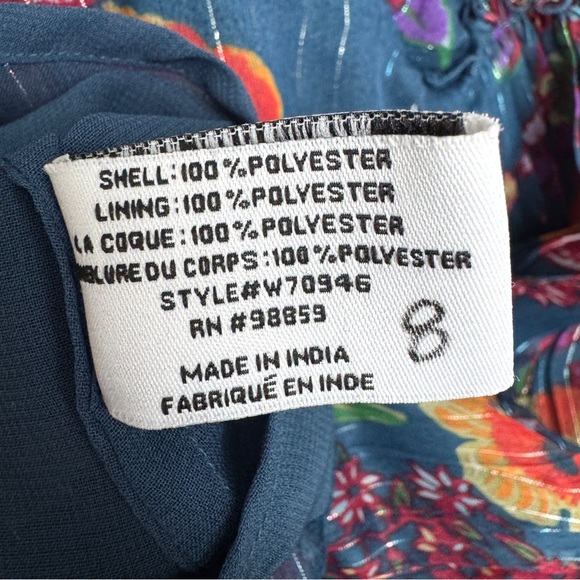 WALTER BAKER Teri Metallic Stripe Pleated Blue Floral Georgette Dress NEW Size 8 - Picture 11 of 13